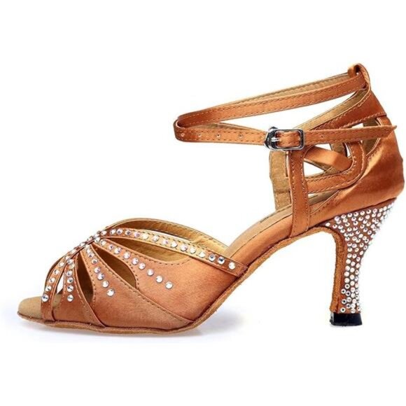 Women Rhinestone Ballroom Dance Shoes Latin Salsa Performance Dance Shoes - Picture 8 of 10